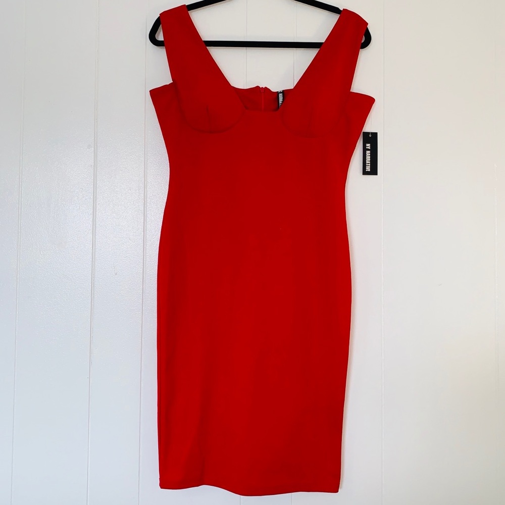 NY NARRATIVE Red Sexy Bodycon Midi Dress